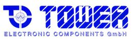 Logo von "Tower Electronic Components GmbH" in Blau und Weiß.