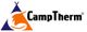 Logo mit Zelt-Symbol und orange-schwarzem 'CampTherm' Schriftzug.