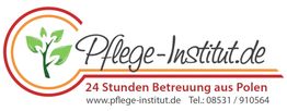 Logo von Pflege-Institut.de: 24-Stunden Betreuung aus Polen, mit Baumgrafik und Kontaktdaten.