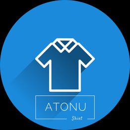 Blauer Kreis mit weißem Hemd-Symbol und Text "ATONU Shirt" darunter.