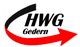 Logo mit schwarzem und rotem Pfeil, Text: HWG Gedern.