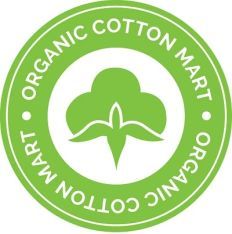 Green logo with a cotton symbol and text "ORGANIC COTTON MART" in a circular design.