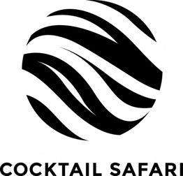 Schwarz-weißes Logo mit abstrakten Linien, darunter steht "Cocktail Safari".
