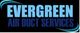 "Logo with 'Evergreen Air Duct Services' in blue on black background with curved lines."