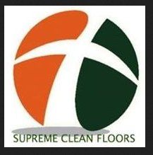Orange and green abstract logo for Supreme Clean Floors company.