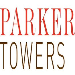"Parker Towers" text in red and brown on a white background.