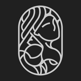 Stilisiertes Kunstwerk mit kurvigen Linien, die eine abstrakte Figur auf schwarzem Hintergrund zeigen.