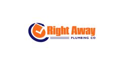 Logo of "Right Away Plumbing Co." with an orange checkmark in a blue circle.