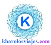 Logotipo circular azul con una "K" en el centro. Texto: kharolosviajes.com en la parte inferior.