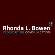 ‌Logo mit Text: Rhonda L. Bowen, Crossculture Communication, auf dunklem Hintergrund.
