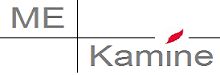 Logo mit den Wörtern "ME" und "Kamine" sowie einem roten Akzent über dem "i".