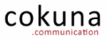 Logo von "cokuna communication" in Schwarz mit dunkelrotem Schriftzug.