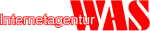 Roter Schriftzug "Internetagentur WAS" auf weißem Hintergrund.