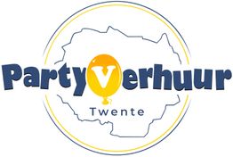 Logo van Partyverhuur Twente met een gele ballon tussen de woorden.