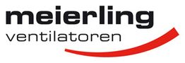 Schwarzes "meierling ventilatoren" Logo mit rotem geschwungenem Strich darunter.