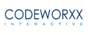 Logo mit dem Text "CODEWORXX INTERACTIVE" in blau auf weißem Hintergrund.