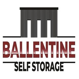Logo of Ballentine Self Storage with stylized columns and bold red lettering.