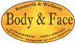 Ovales Logo "Body & Face", Kosmetik und Wellness, mit Kontaktinfos.