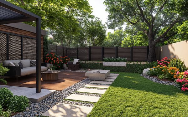 Moderner Garten mit verschiedene  Sichtschutzvarianten