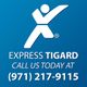 Logo with figure and text: "Express Tigard, call us today at (971) 217-9115" on blue background.