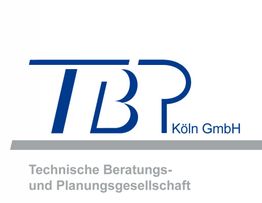 Logo der TBP Köln GmbH, Technische Beratungs- und Planungsgesellschaft, blau und grau gestaltet.