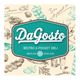 Logo do DaGosto Bistro & Pocket Deli com desenhos de comida ao fundo.