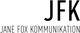 Schwarzer Text: "JFK" oben, "Jane Fox Kommunikation" unten auf weißem Hintergrund.