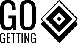 Text "Go Getting" neben geometrischer Rautenform.
