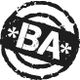 Schwarzes Logo mit den Buchstaben *BA* in einem gestempelten Kreis.