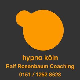 Orange Kreis auf grauem Hintergrund, darunter Text: "hypno köln" und "Ralf Rosenbaum Coaching."