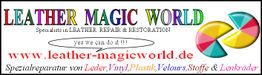 Website-Banner von Leather Magic World für Spezialreparaturen von Leder und anderen Materialien.