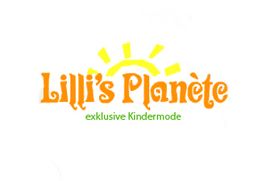 Logo von Lilli's Planète mit gelber Sonne und Text: "exklusive Kindermode" in Grün.