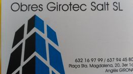 Tarjeta de Obres Girotec Salt SL con logo de edificio y contacto en Girona.