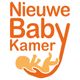 Oranje tekst "Nieuwe Baby Kamer" met een silhouet van een baby in een hand.