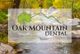 Oak Mountain Dental logo over a serene forest stream scene with rocks and green trees.