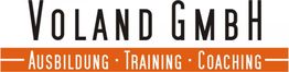 Logo von Voland GmbH mit Text: "Ausbildung · Training · Coaching" auf orangefarbenem Hintergrund.