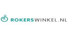 Rokerswinkel-logo met turquoise tekst en symbool van stijgende rook in een cirkel.