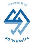 Logo de l'agence web "SO'Website" avec des formes géométriques bleues et texte associé.