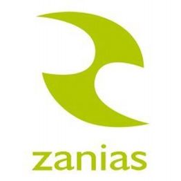 Grünes Logo mit abstraktem Symbol über dem Wort "zanias".