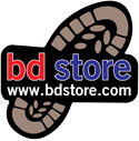 Logo met tekst "bd store" en een schoenafdruk. Website vermeld: www.bdstore.com.