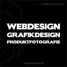 Webdesign, Grafikdesign und Produktfotografie in weißen Buchstaben auf schwarzem Hintergrund.
