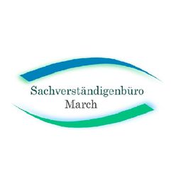 Logo mit geschwungenen Linien und dem Text "Sachverständigenbüro March" in der Mitte.