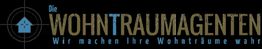 Logo: "Die Wohntraumagenten" in Blau und Gelb mit dem Slogan "Wir machen Ihre Wohnträume wahr".