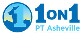 Logo with "1 on 1 PT Asheville" and a stylized number 1 with mountains and sky.