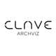 Logo de Clave Archviz con diseño minimalista y letras negras en fondo blanco.