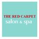 Text "The Red Carpet salon & spa" on a light blue background.
