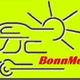 Skizze eines Wohnmobils und einer Sonne, Text "BonnMobile" in Rot auf neongelbem Hintergrund.
