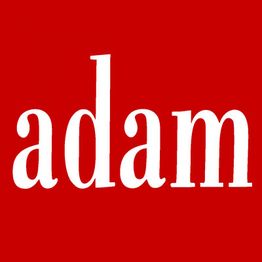 Weißer Schriftzug "adam" auf rotem Hintergrund.