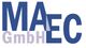 Blau-lila Logo mit den Buchstaben "MAEC GmbH" übereinander angeordnet.