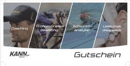 Gutschein mit Bildern für Coaching, Bikefitting, Schwimmanalyse und Leistungsdiagnostik.